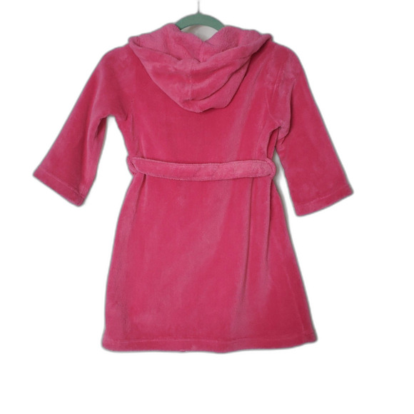 Lands End Pink Hooded Bathrobe Robe with Heart Pockets Girls Size 4 - Picture 6 of 7